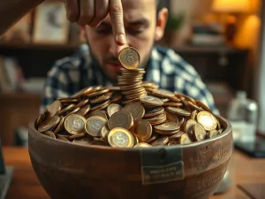 Mężczyzna mierzy metalową miarką kwadratową płytkę podłogową, pokazując sposób obliczania powierzchni w praktyce.